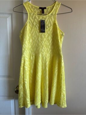 Material Girl Yellow mesh/net Fit-and-Flare Dress